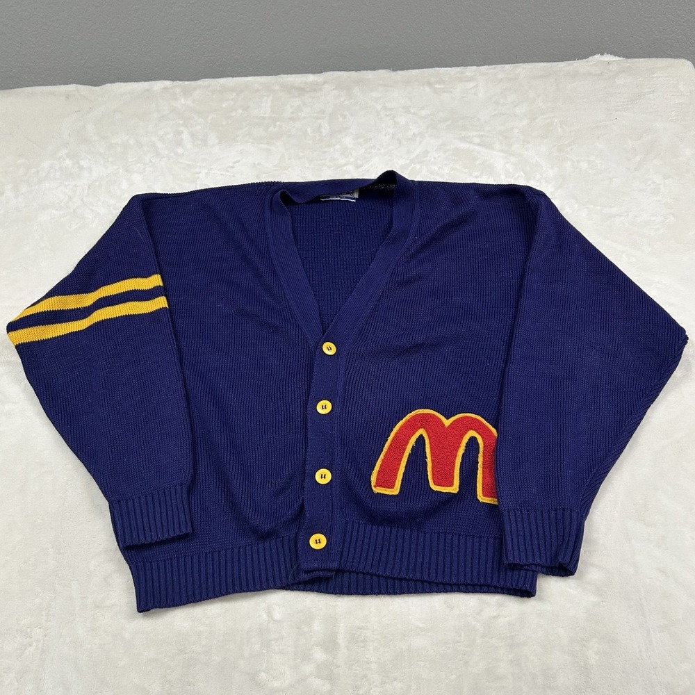 Vtg 70s/80s McDonald's Employee Cardigan Men's Medium Navy Blue